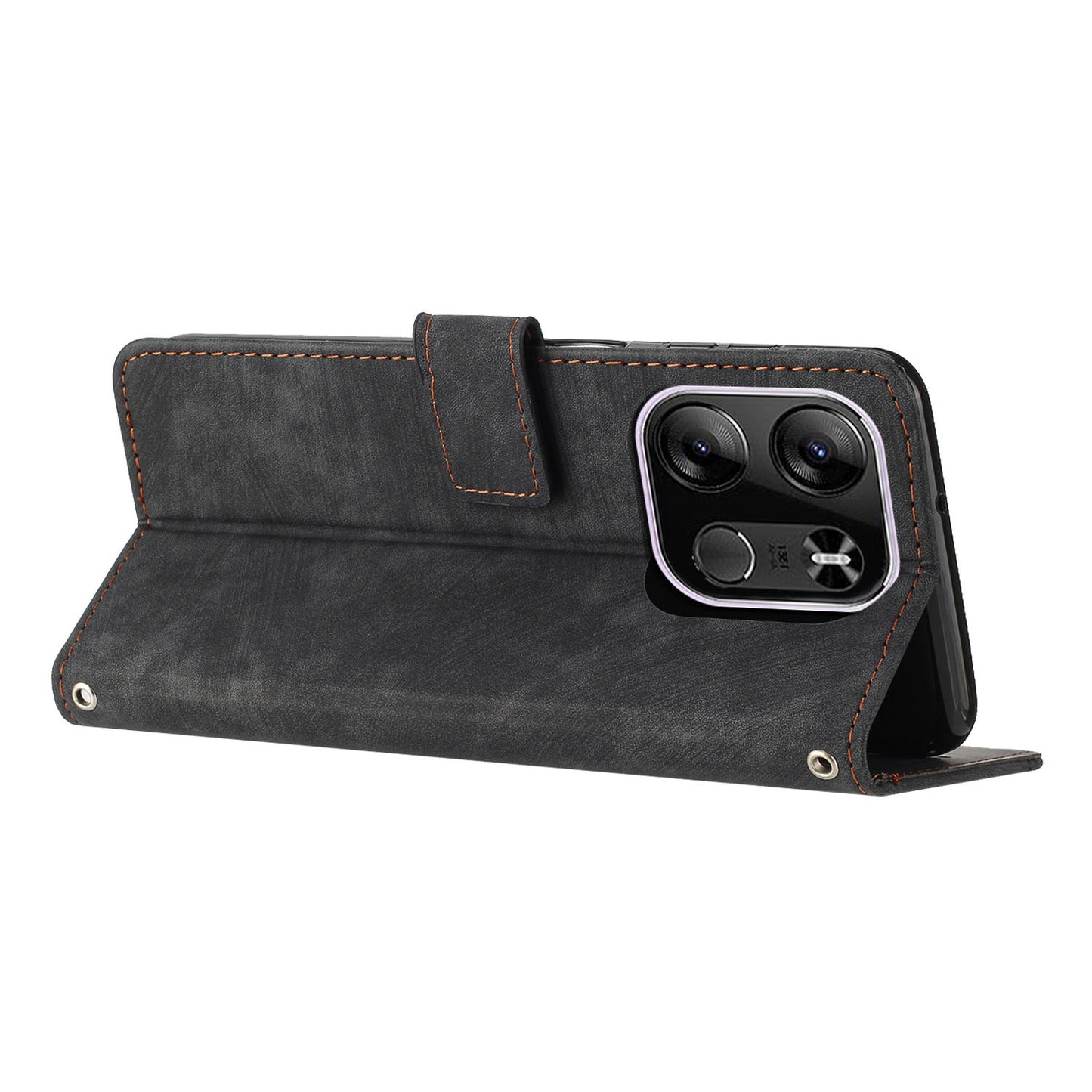 For Tecno Spark Go 2023 4G / Pop 7 Pro 4G / Smart 7 4G X6515 Skin-touch Phone Leather Case Wallet Lines Imprinted Stand Cover