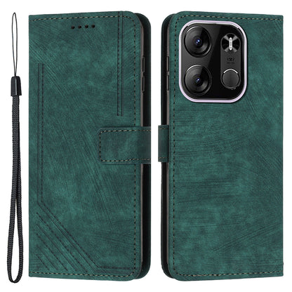 For Tecno Spark Go 2023 4G / Pop 7 Pro 4G / Smart 7 4G X6515 Skin-touch Phone Leather Case Wallet Lines Imprinted Stand Cover