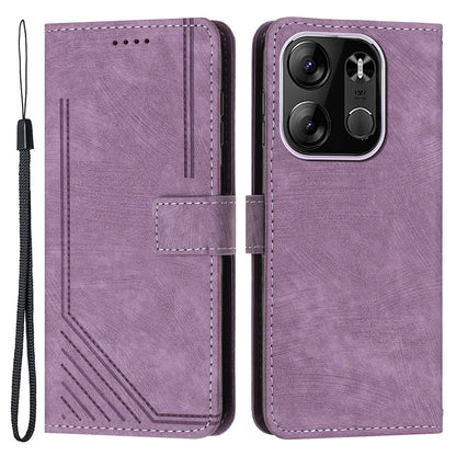 For Tecno Spark Go 2023 4G / Pop 7 Pro 4G / Smart 7 4G X6515 Skin-touch Phone Leather Case Wallet Lines Imprinted Stand Cover