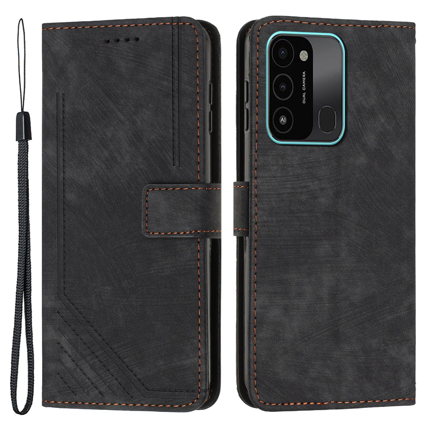 For Tecno Spark Go 2022/8C 4G Skin-touch Wallet Flip Cover Lines Imprinted Stand Phone Leather Case
