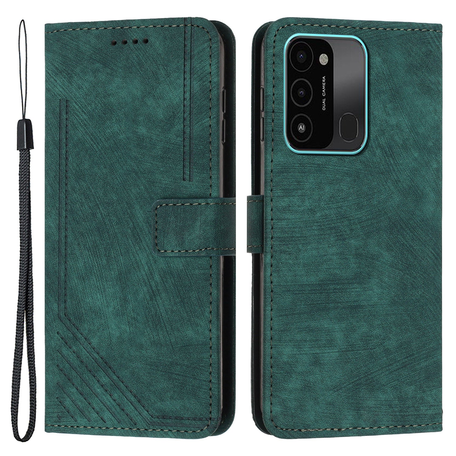 For Tecno Spark Go 2022/8C 4G Skin-touch Wallet Flip Cover Lines Imprinted Stand Phone Leather Case