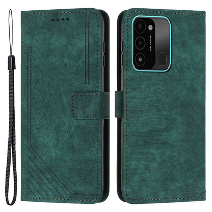For Tecno Spark Go 2022/8C 4G Skin-touch Wallet Flip Cover Lines Imprinted Stand Phone Leather Case