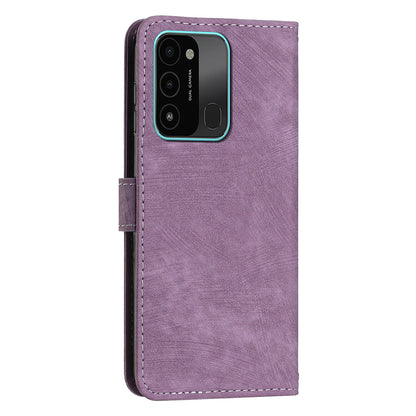 For Tecno Spark Go 2022/8C 4G Skin-touch Wallet Flip Cover Lines Imprinted Stand Phone Leather Case