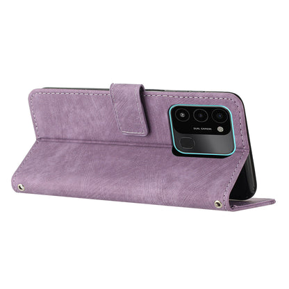 For Tecno Spark Go 2022/8C 4G Skin-touch Wallet Flip Cover Lines Imprinted Stand Phone Leather Case