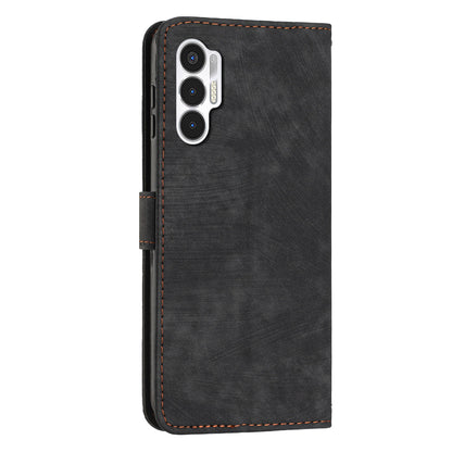 For Tecno Pova 3 4G Flip PU Leather Phone Case Wallet Lines Imprinted Stand Protective Cover