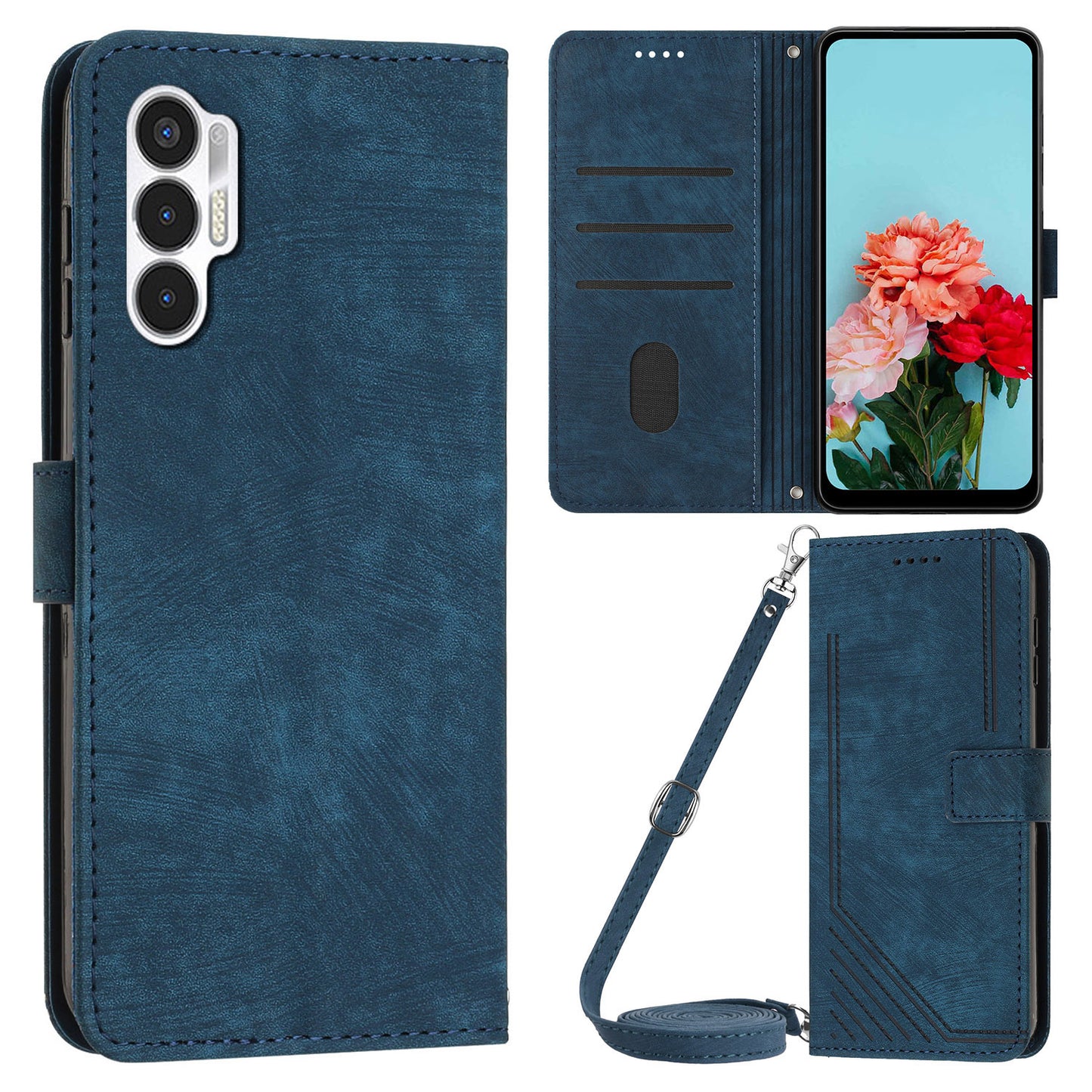 For Tecno Pova 3 4G Flip PU Leather Phone Case Wallet Lines Imprinted Stand Protective Cover
