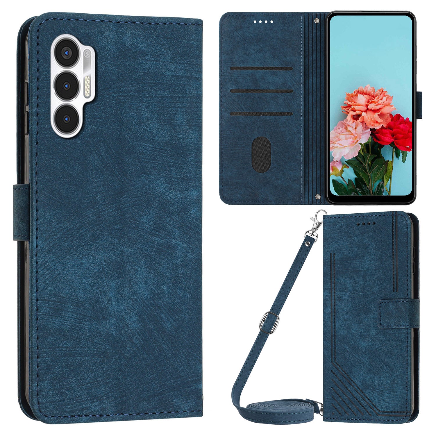 For Tecno Pova 3 4G Flip PU Leather Phone Case Wallet Lines Imprinted Stand Protective Cover