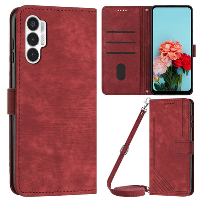 For Tecno Pova 3 4G Flip PU Leather Phone Case Wallet Lines Imprinted Stand Protective Cover
