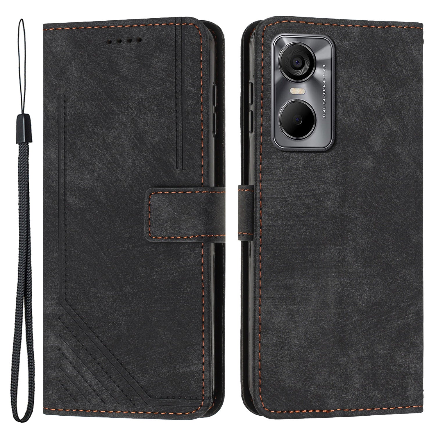 Phone Case for Tecno Pop 6 Pro 4G PU Leather Skin-touch Lines Imprinted Wallet Stand Cover