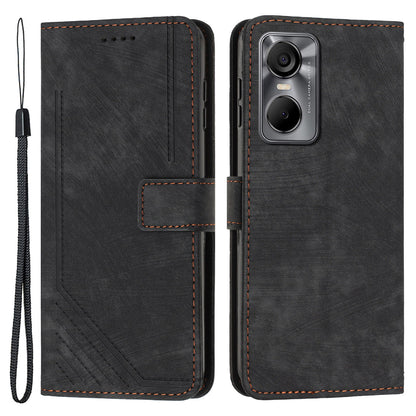Phone Case for Tecno Pop 6 Pro 4G PU Leather Skin-touch Lines Imprinted Wallet Stand Cover