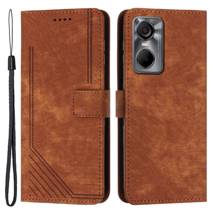 Phone Case for Tecno Pop 6 Pro 4G PU Leather Skin-touch Lines Imprinted Wallet Stand Cover