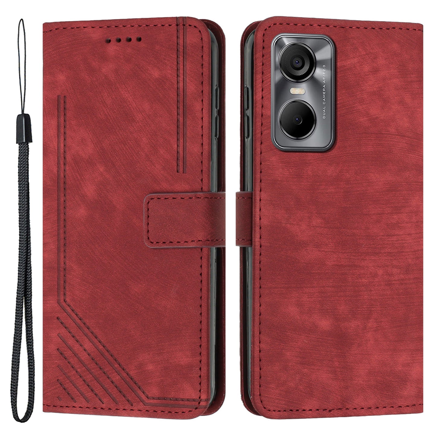 Phone Case for Tecno Pop 6 Pro 4G PU Leather Skin-touch Lines Imprinted Wallet Stand Cover