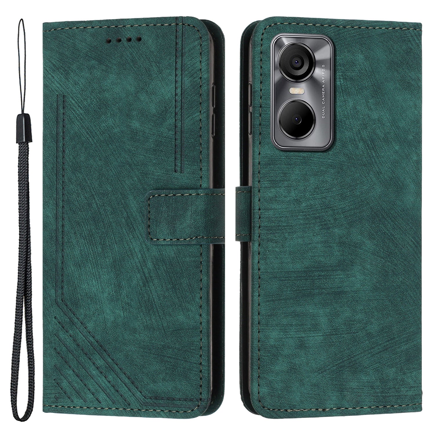 Phone Case for Tecno Pop 6 Pro 4G PU Leather Skin-touch Lines Imprinted Wallet Stand Cover