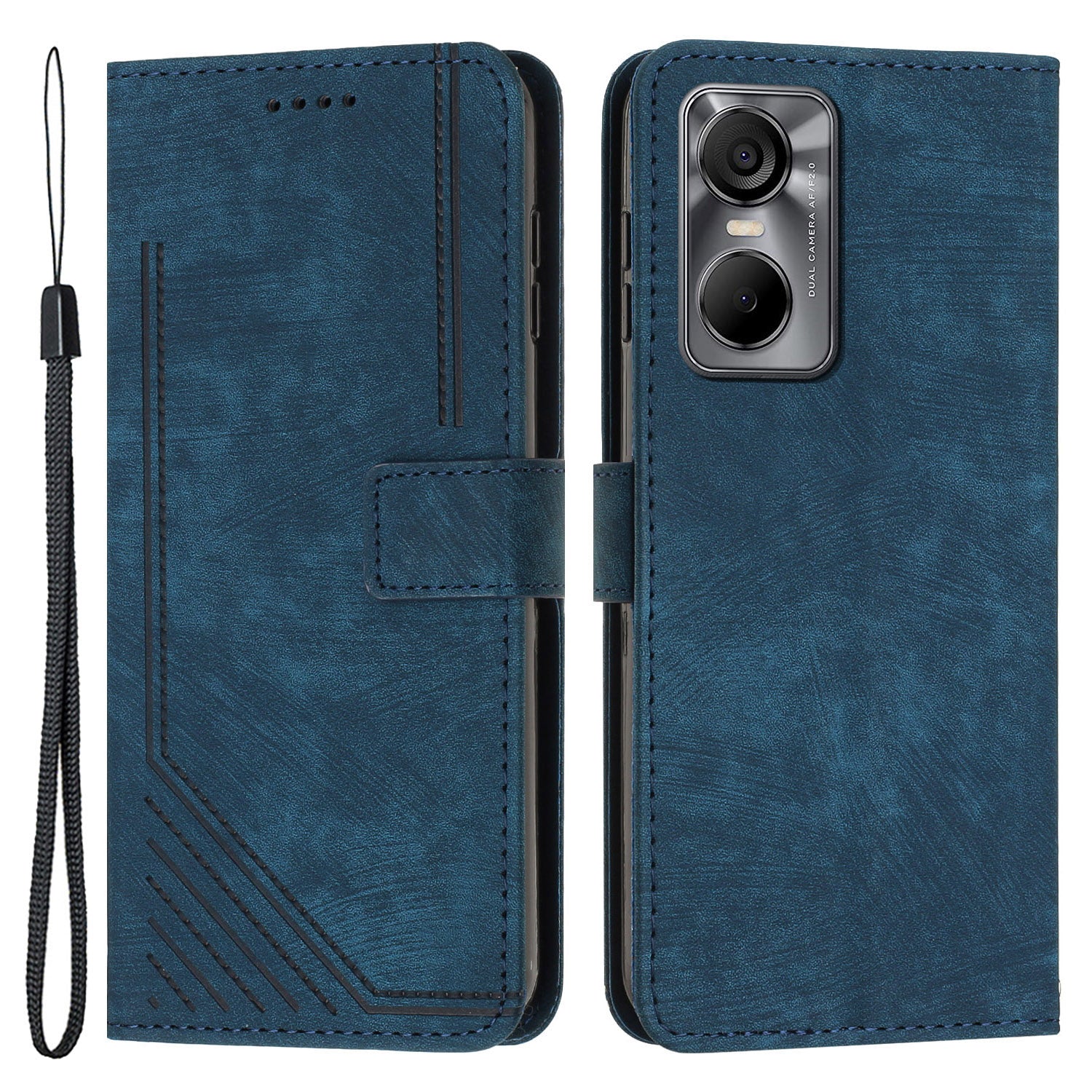 Phone Case for Tecno Pop 6 Pro 4G PU Leather Skin-touch Lines Imprinted Wallet Stand Cover