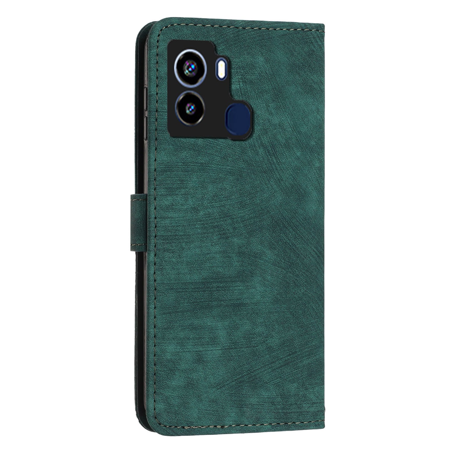 For Tecno Pop 6 4G PU Leather Skin-touch Phone Case Lines Imprinted Wallet Stand Cover