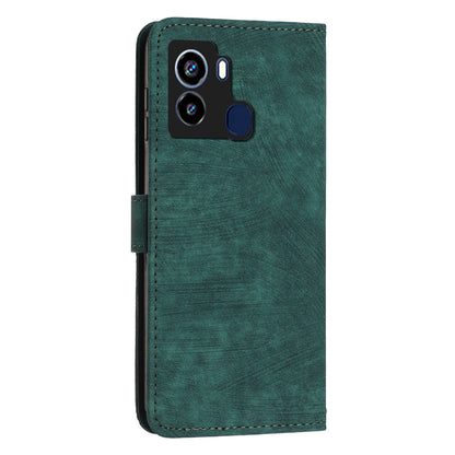 For Tecno Pop 6 4G PU Leather Skin-touch Phone Case Lines Imprinted Wallet Stand Cover