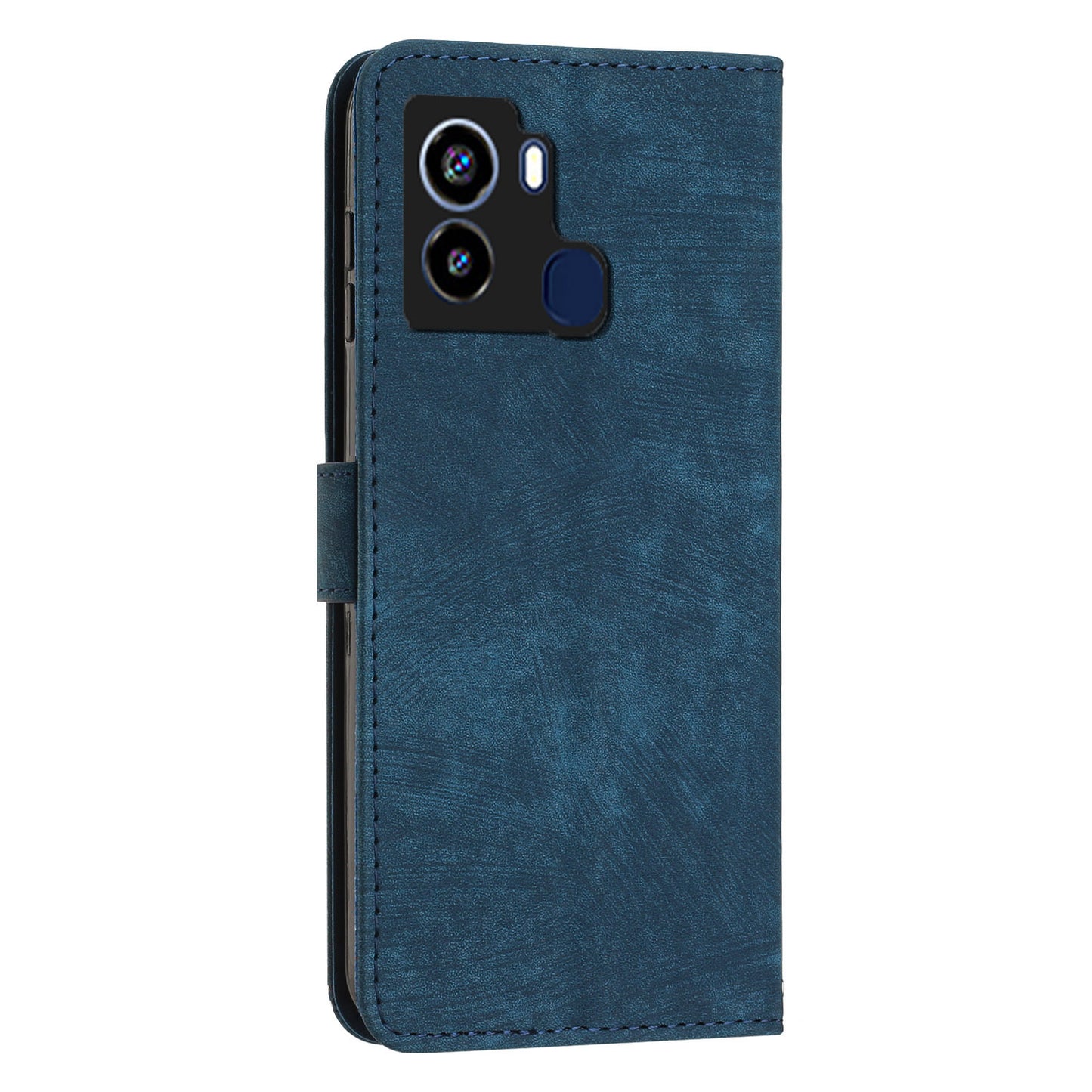 For Tecno Pop 6 4G PU Leather Skin-touch Phone Case Lines Imprinted Wallet Stand Cover