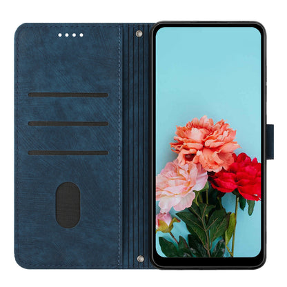 For Tecno Pop 6 4G PU Leather Skin-touch Phone Case Lines Imprinted Wallet Stand Cover