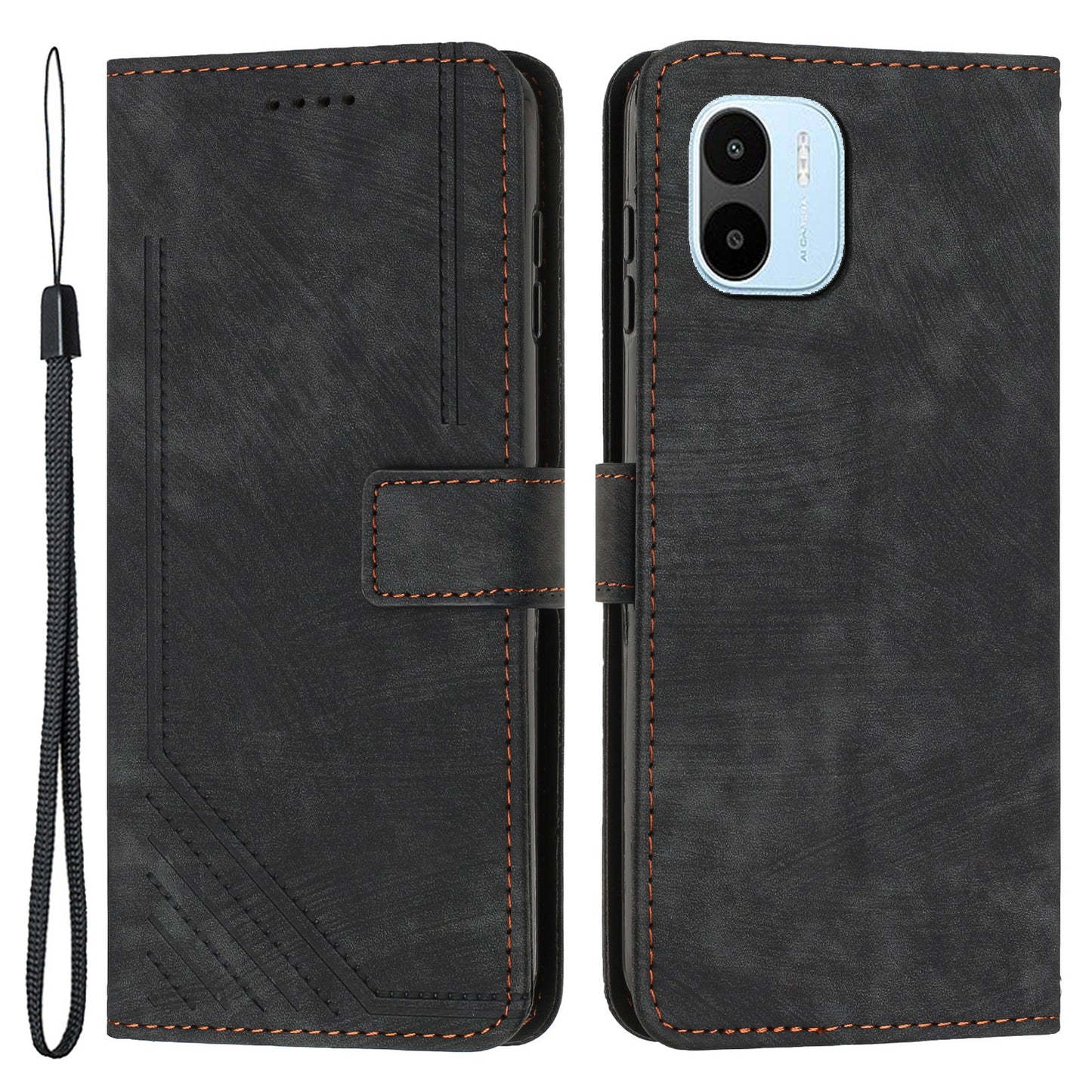 For Xiaomi Redmi A1 4G / A2 4G Skin-touch Leather Phone Case Lines Imprinted Stand Phone Wallet Cover