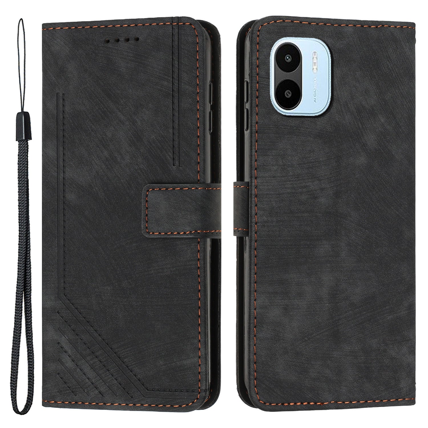 For Xiaomi Redmi A1 4G / A2 4G Skin-touch Leather Phone Case Lines Imprinted Stand Phone Wallet Cover
