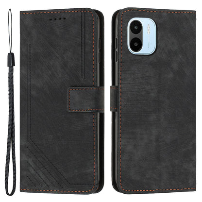 For Xiaomi Redmi A1 4G / A2 4G Skin-touch Leather Phone Case Lines Imprinted Stand Phone Wallet Cover