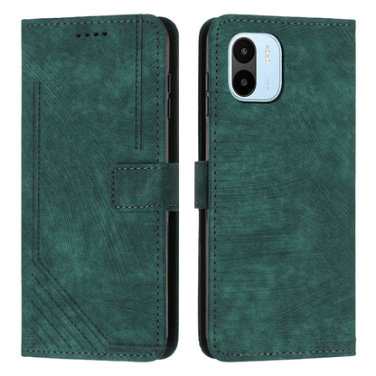 For Xiaomi Redmi A1 4G / A2 4G Skin-touch Leather Phone Case Lines Imprinted Stand Phone Wallet Cover