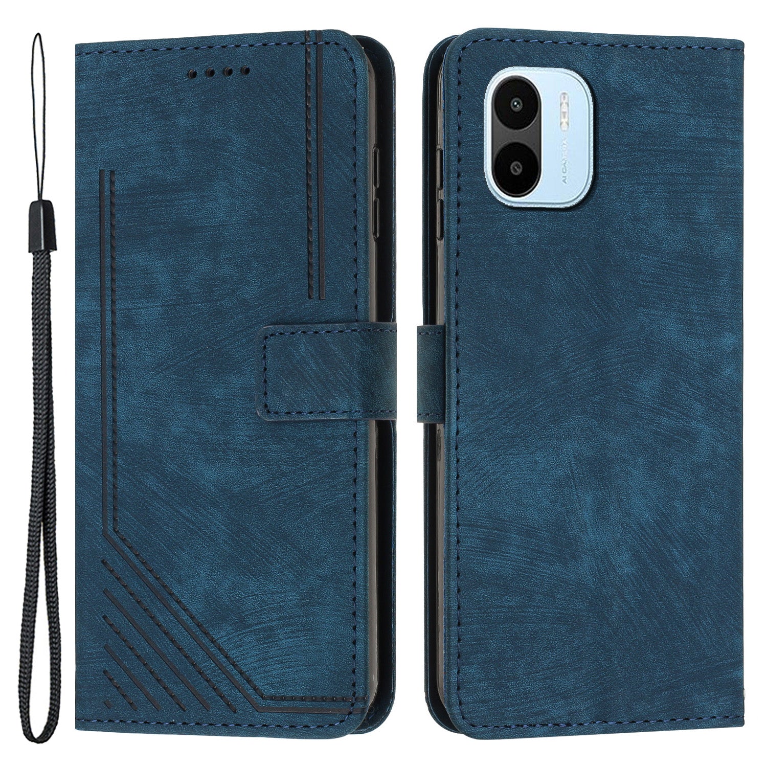 For Xiaomi Redmi A1 4G / A2 4G Skin-touch Leather Phone Case Lines Imprinted Stand Phone Wallet Cover