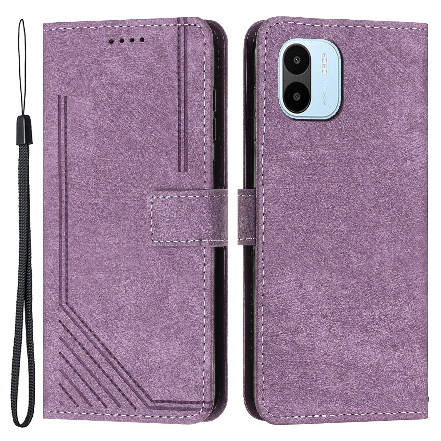 For Xiaomi Redmi A1 4G / A2 4G Skin-touch Leather Phone Case Lines Imprinted Stand Phone Wallet Cover
