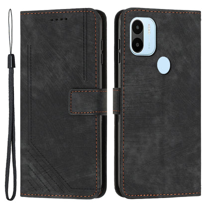 For Xiaomi Redmi A1+ 4G / A2+ 4G / Poco C50 4G Drop-proof Lines Imprint Phone Case Leather Wallet Stand Cover