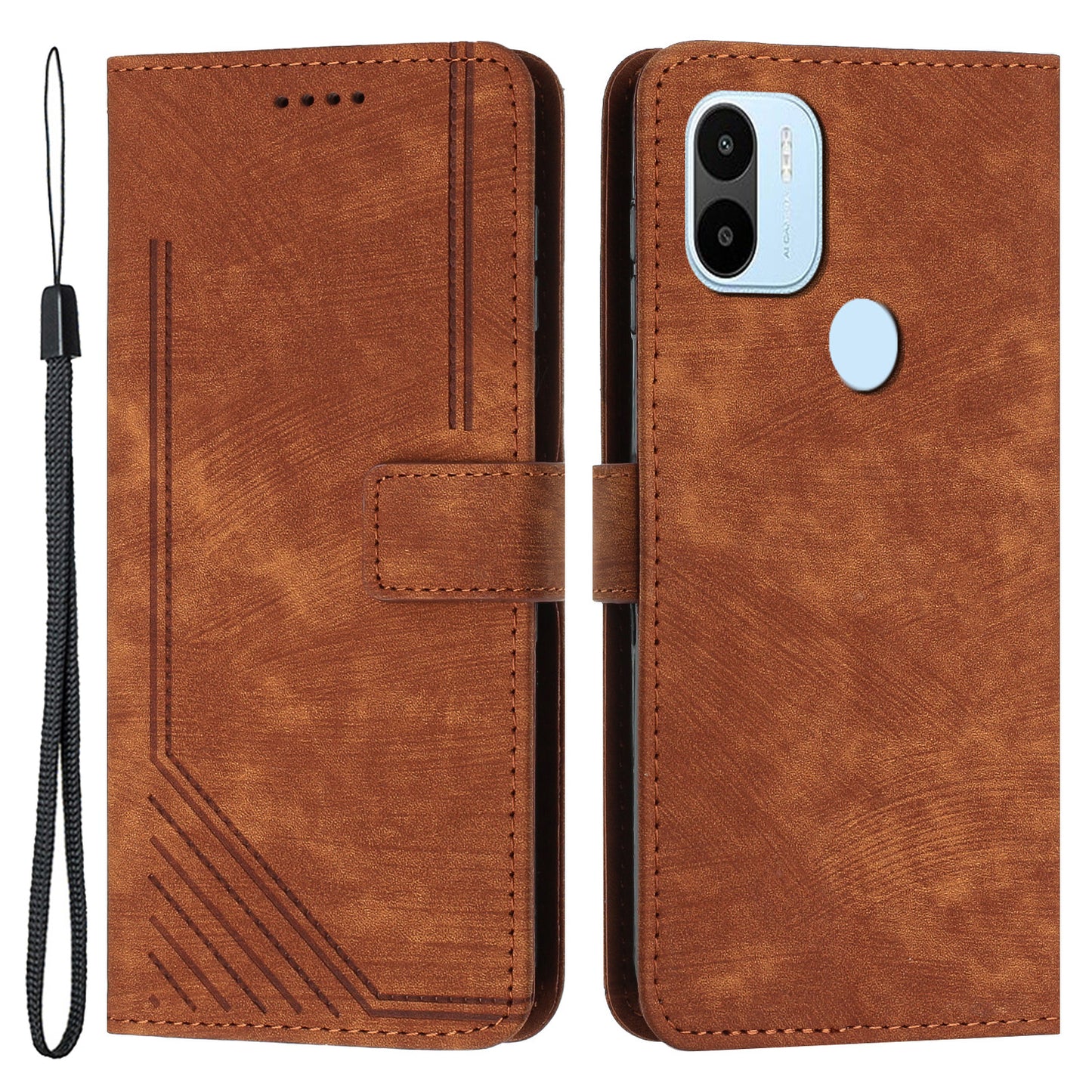For Xiaomi Redmi A1+ 4G / A2+ 4G / Poco C50 4G Drop-proof Lines Imprint Phone Case Leather Wallet Stand Cover