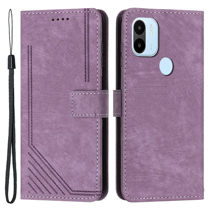 For Xiaomi Redmi A1+ 4G / A2+ 4G / Poco C50 4G Drop-proof Lines Imprint Phone Case Leather Wallet Stand Cover