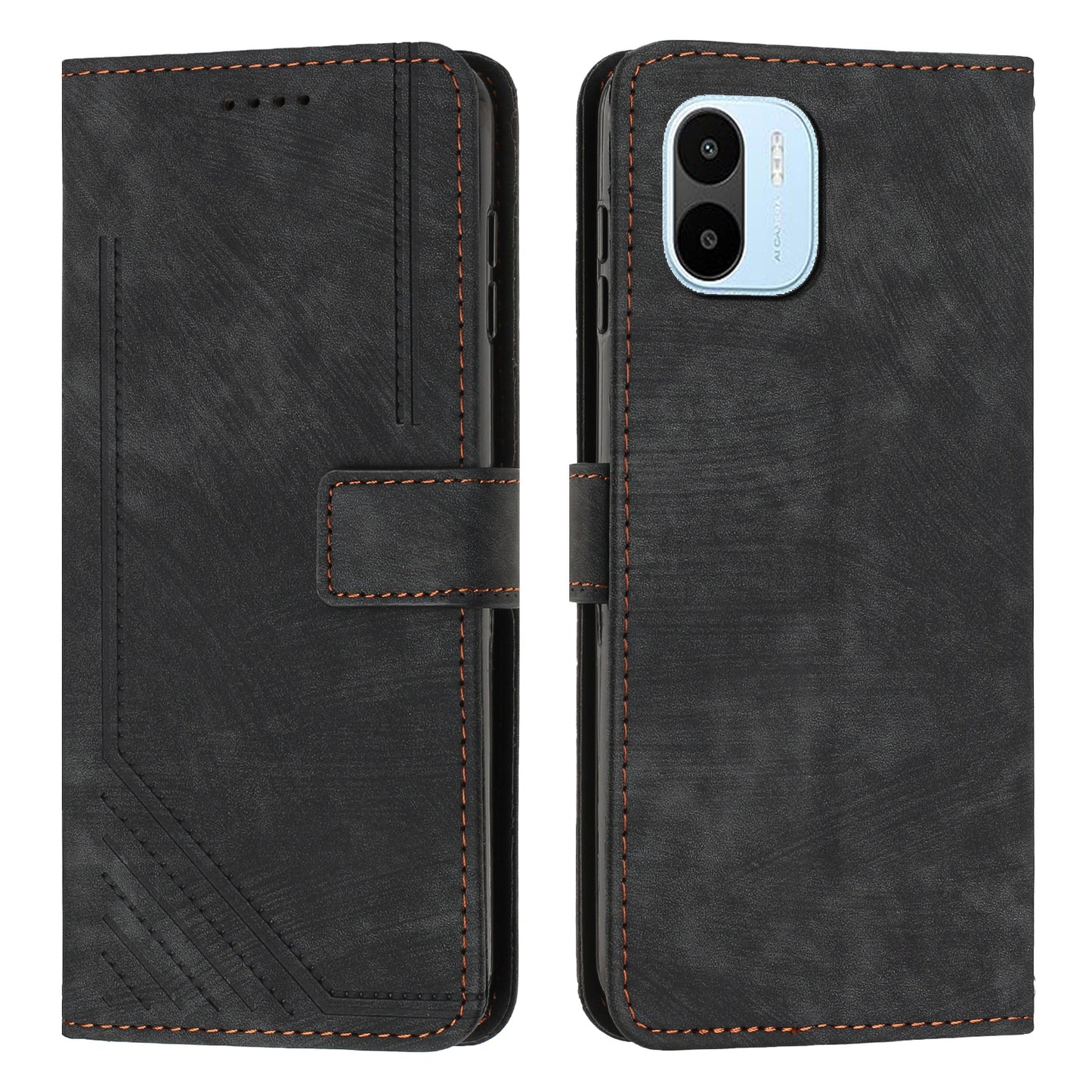 For Xiaomi Redmi A1 4G / A2 4G PU Leather Wallet Case Lines Imprinted Magnetic Closure Stand Phone Cover