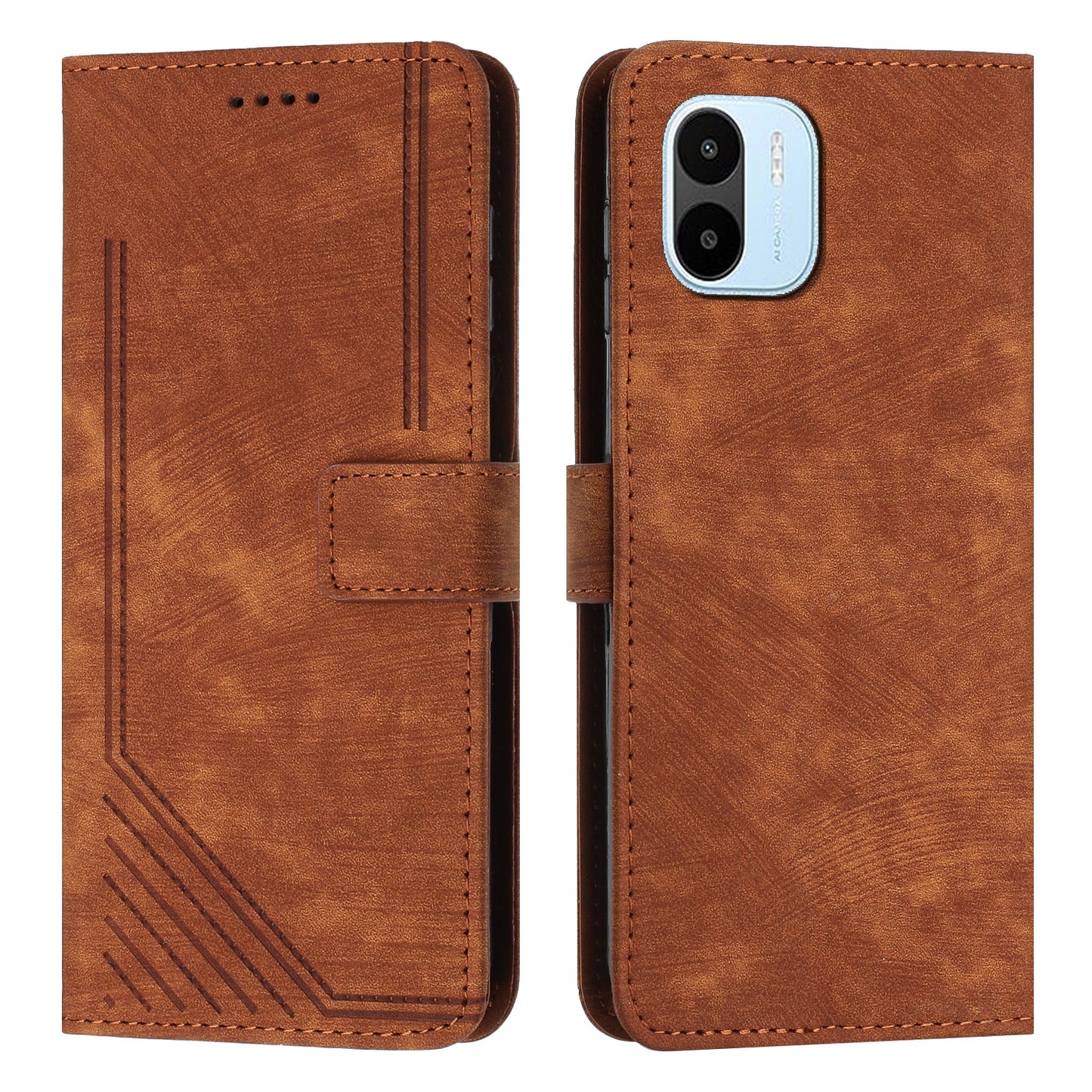 For Xiaomi Redmi A1 4G / A2 4G PU Leather Wallet Case Lines Imprinted Magnetic Closure Stand Phone Cover