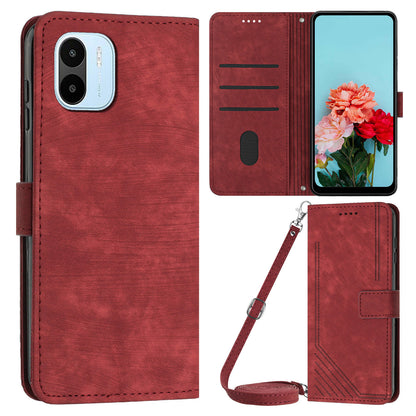 For Xiaomi Redmi A1 4G / A2 4G PU Leather Wallet Case Lines Imprinted Magnetic Closure Stand Phone Cover