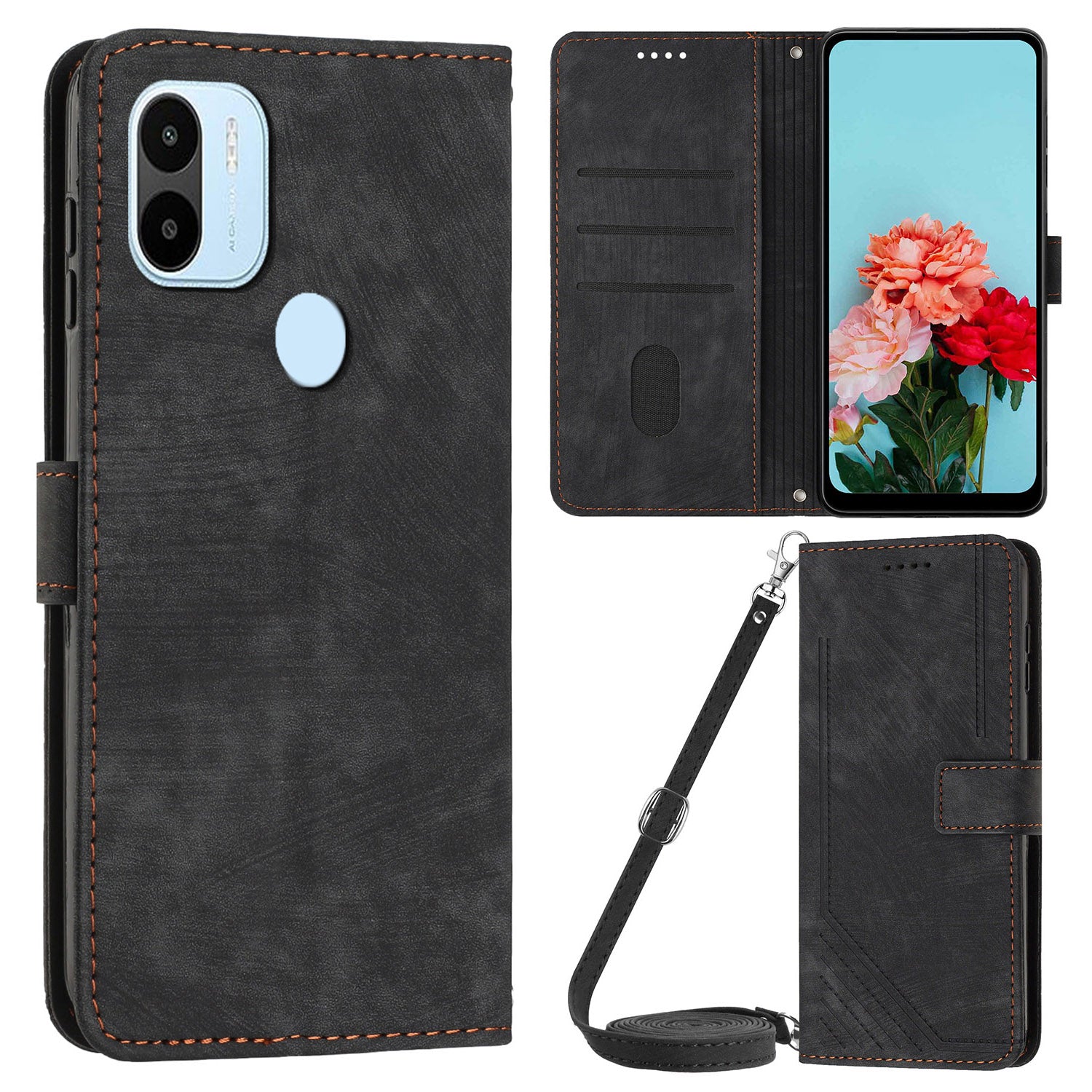 Wallet Phone Case for Xiaomi Redmi A1+ 4G / A2+ 4G / Poco C50 4G , PU Leather Lines Imprinted Folio Book Stand Cover