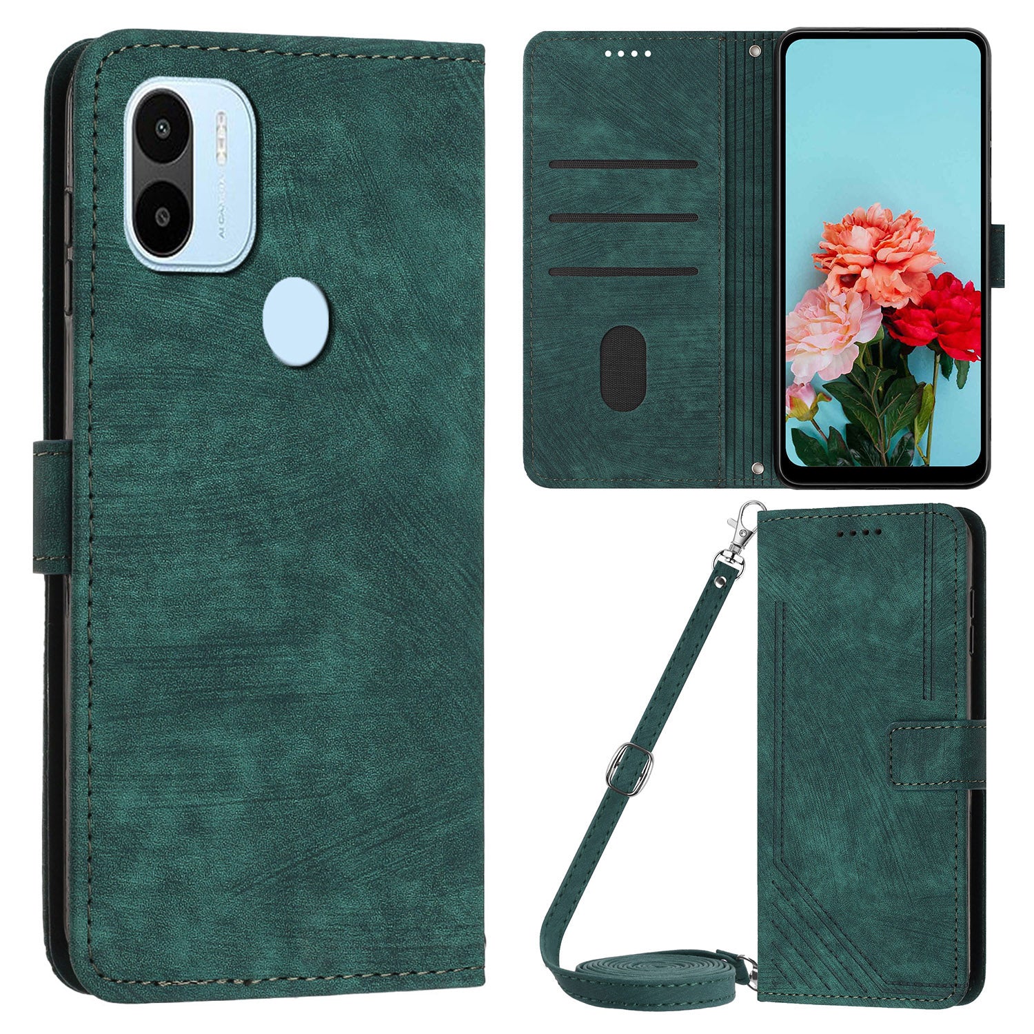 Wallet Phone Case for Xiaomi Redmi A1+ 4G / A2+ 4G / Poco C50 4G , PU Leather Lines Imprinted Folio Book Stand Cover