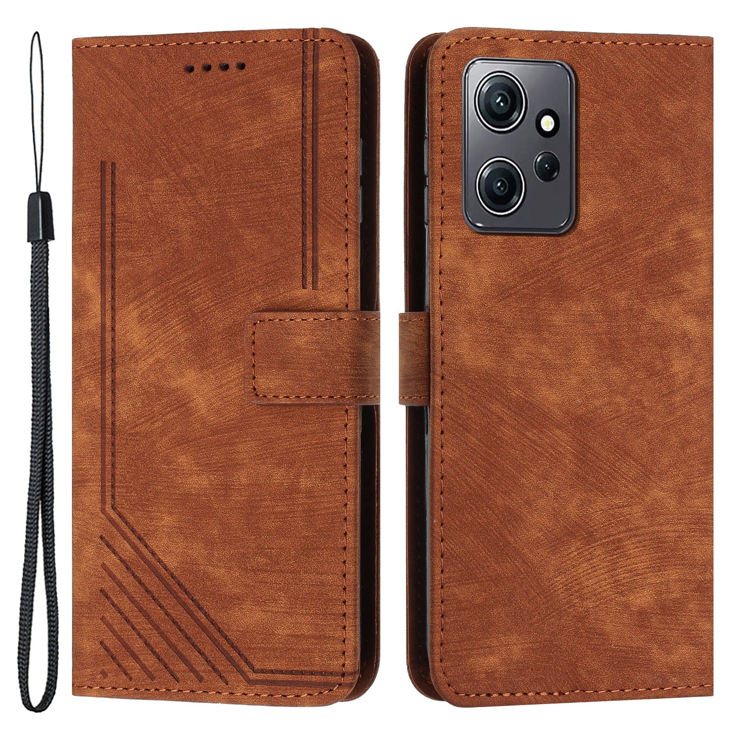 Phone Case for Xiaomi Redmi Note 12 4G Drop-proof Lines Imprint Leather Wallet Stand Cover
