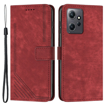 Phone Case for Xiaomi Redmi Note 12 4G Drop-proof Lines Imprint Leather Wallet Stand Cover