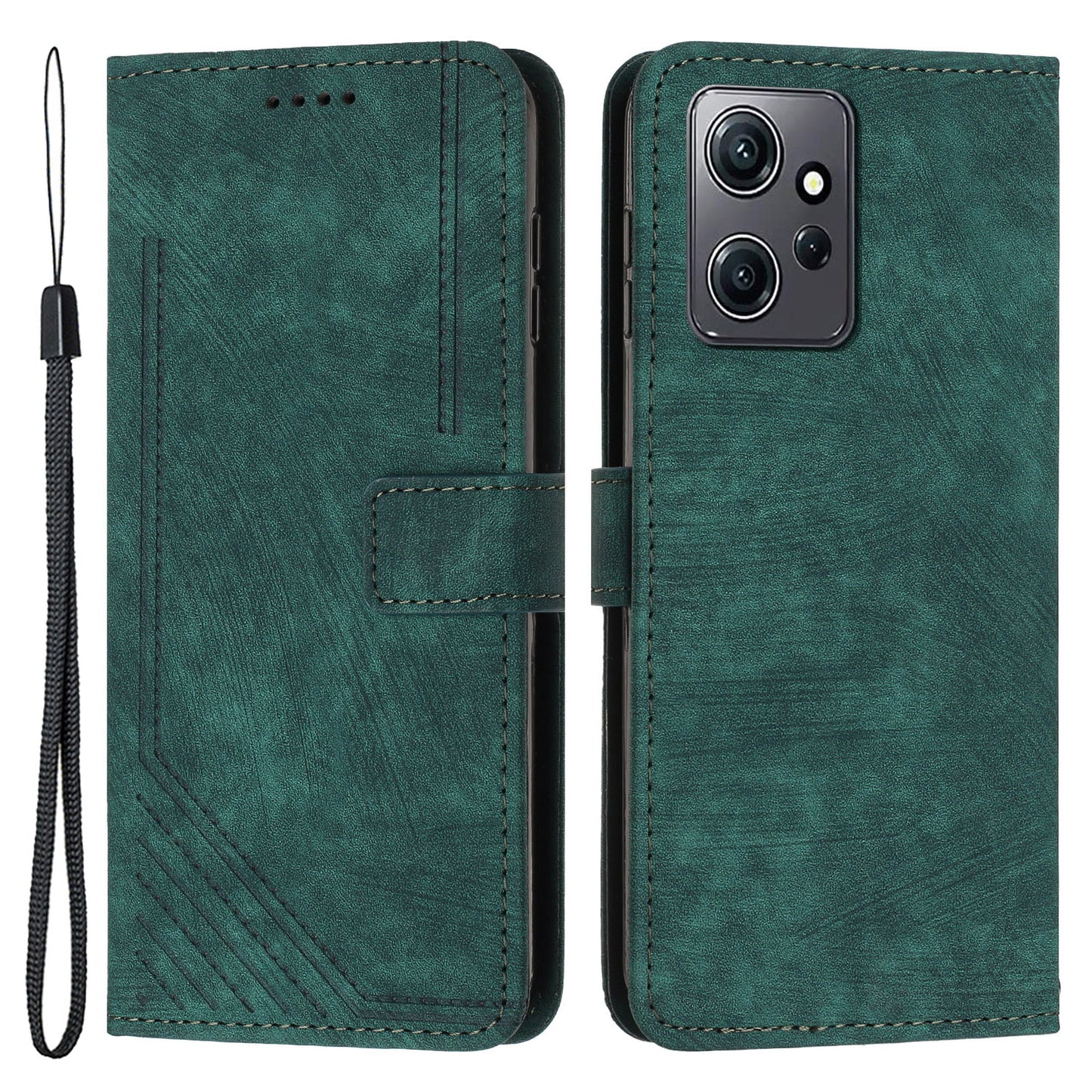 Phone Case for Xiaomi Redmi Note 12 4G Drop-proof Lines Imprint Leather Wallet Stand Cover