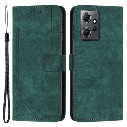 Phone Case for Xiaomi Redmi Note 12 4G Drop-proof Lines Imprint Leather Wallet Stand Cover