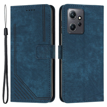 Phone Case for Xiaomi Redmi Note 12 4G Drop-proof Lines Imprint Leather Wallet Stand Cover