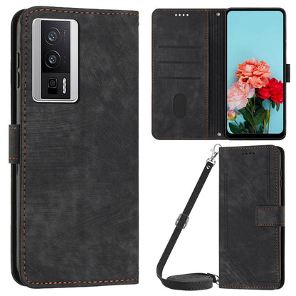 For Xiaomi Poco F5 Pro 5G / Redmi K60 Pro 5G / K60 5G Leather Phone Case Lines Imprinted Stand Phone Wallet Cover