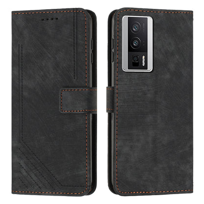 For Xiaomi Poco F5 Pro 5G / Redmi K60 Pro 5G / K60 5G Leather Phone Case Lines Imprinted Stand Phone Wallet Cover