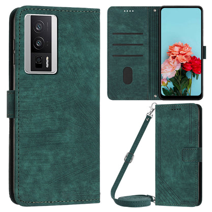 For Xiaomi Poco F5 Pro 5G / Redmi K60 Pro 5G / K60 5G Leather Phone Case Lines Imprinted Stand Phone Wallet Cover
