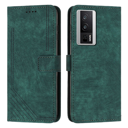 For Xiaomi Poco F5 Pro 5G / Redmi K60 Pro 5G / K60 5G Leather Phone Case Lines Imprinted Stand Phone Wallet Cover