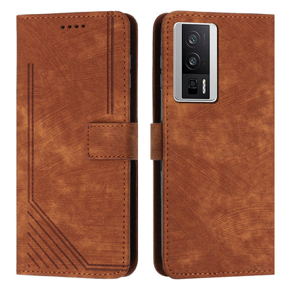 For Xiaomi Poco F5 Pro 5G / Redmi K60 Pro 5G / K60 5G Leather Phone Case Lines Imprinted Stand Phone Wallet Cover