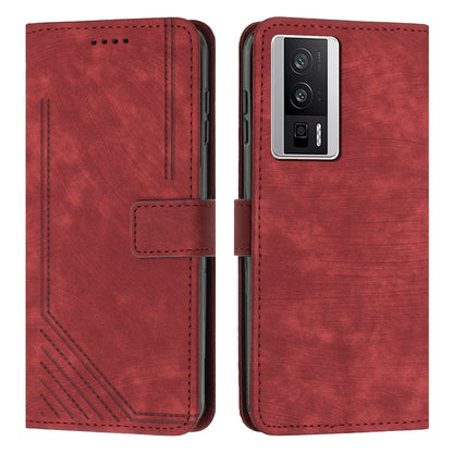 For Xiaomi Poco F5 Pro 5G / Redmi K60 Pro 5G / K60 5G Leather Phone Case Lines Imprinted Stand Phone Wallet Cover