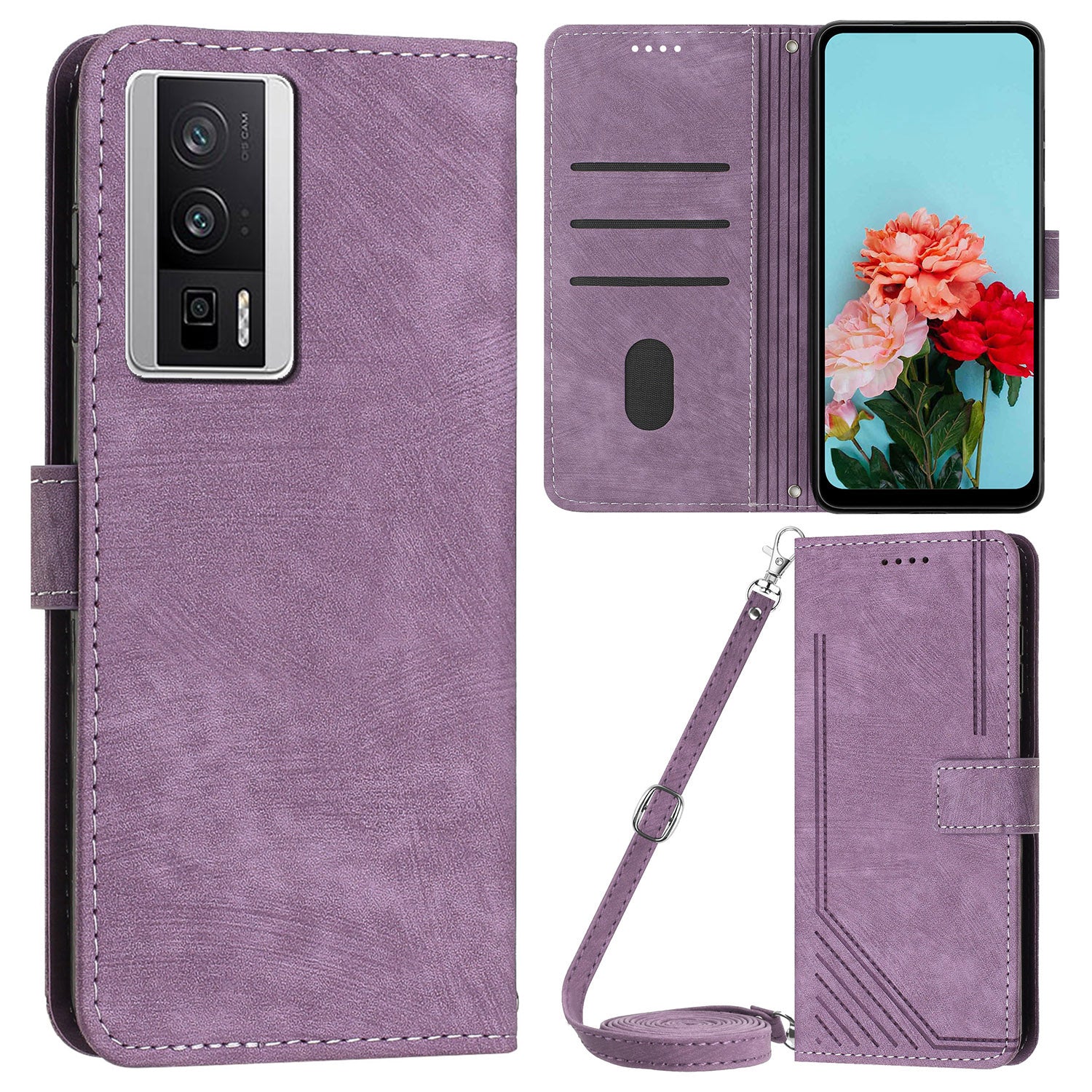 For Xiaomi Poco F5 Pro 5G / Redmi K60 Pro 5G / K60 5G Leather Phone Case Lines Imprinted Stand Phone Wallet Cover