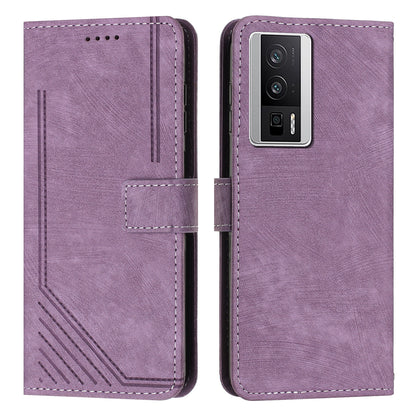 For Xiaomi Poco F5 Pro 5G / Redmi K60 Pro 5G / K60 5G Leather Phone Case Lines Imprinted Stand Phone Wallet Cover