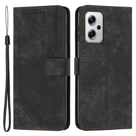 Phone Case for Xiaomi Redmi Note 11T Pro 5G / Note 11T Pro+ 5G / Note 12T Pro 5G / Poco X4 GT 5G / Redmi K50i 5G Lines Imprint Wallet Stand Leather Cover